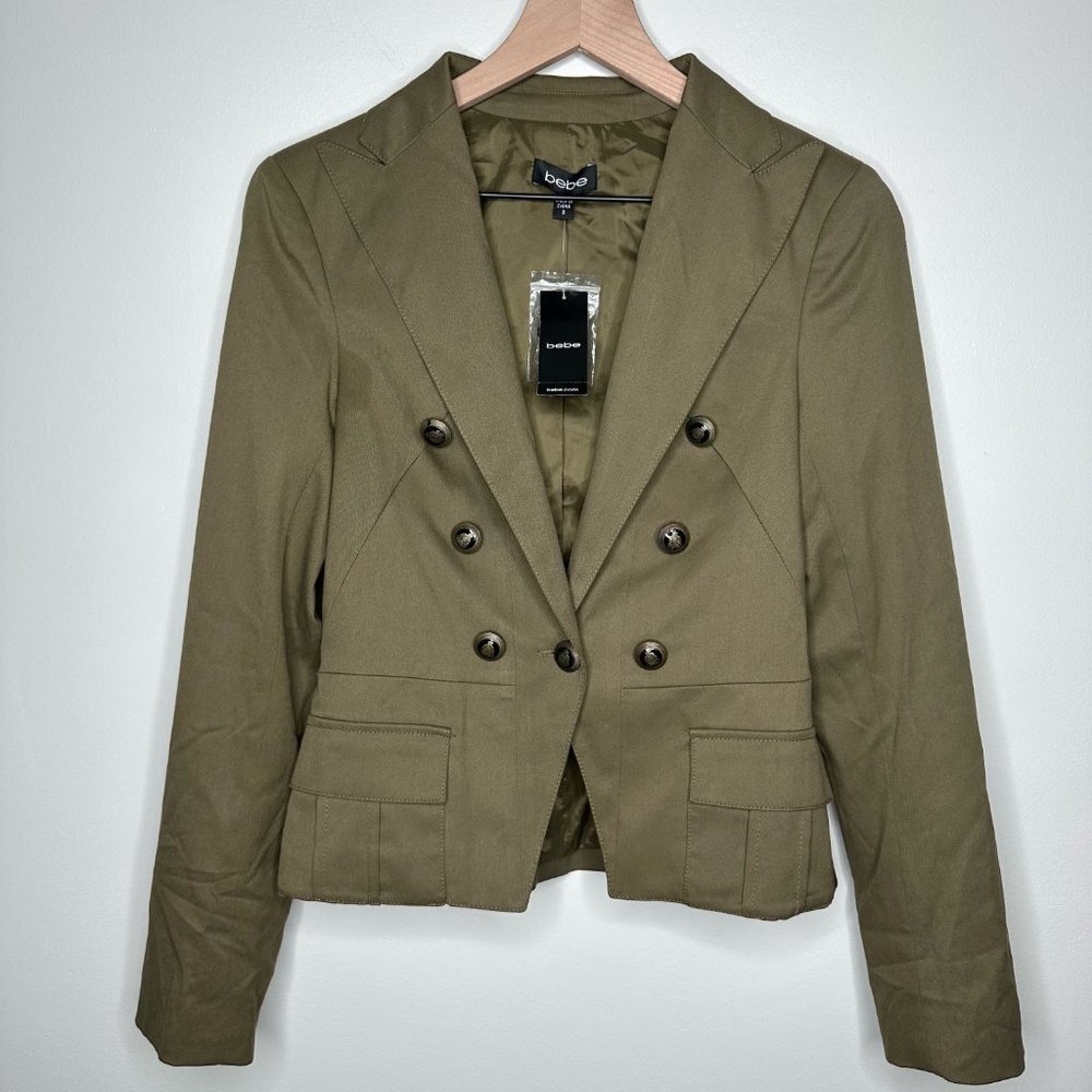 BEBE NEW Double Breasted Riding Jacket in Army Green / Size 8 / NWT